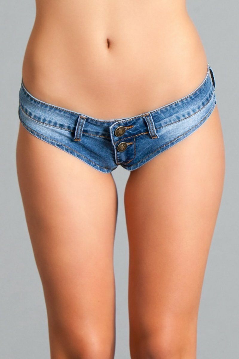 Women's Sexy Cut High Waist Cheeky Mini Denim Shorts Thong at   Women's Clothing store