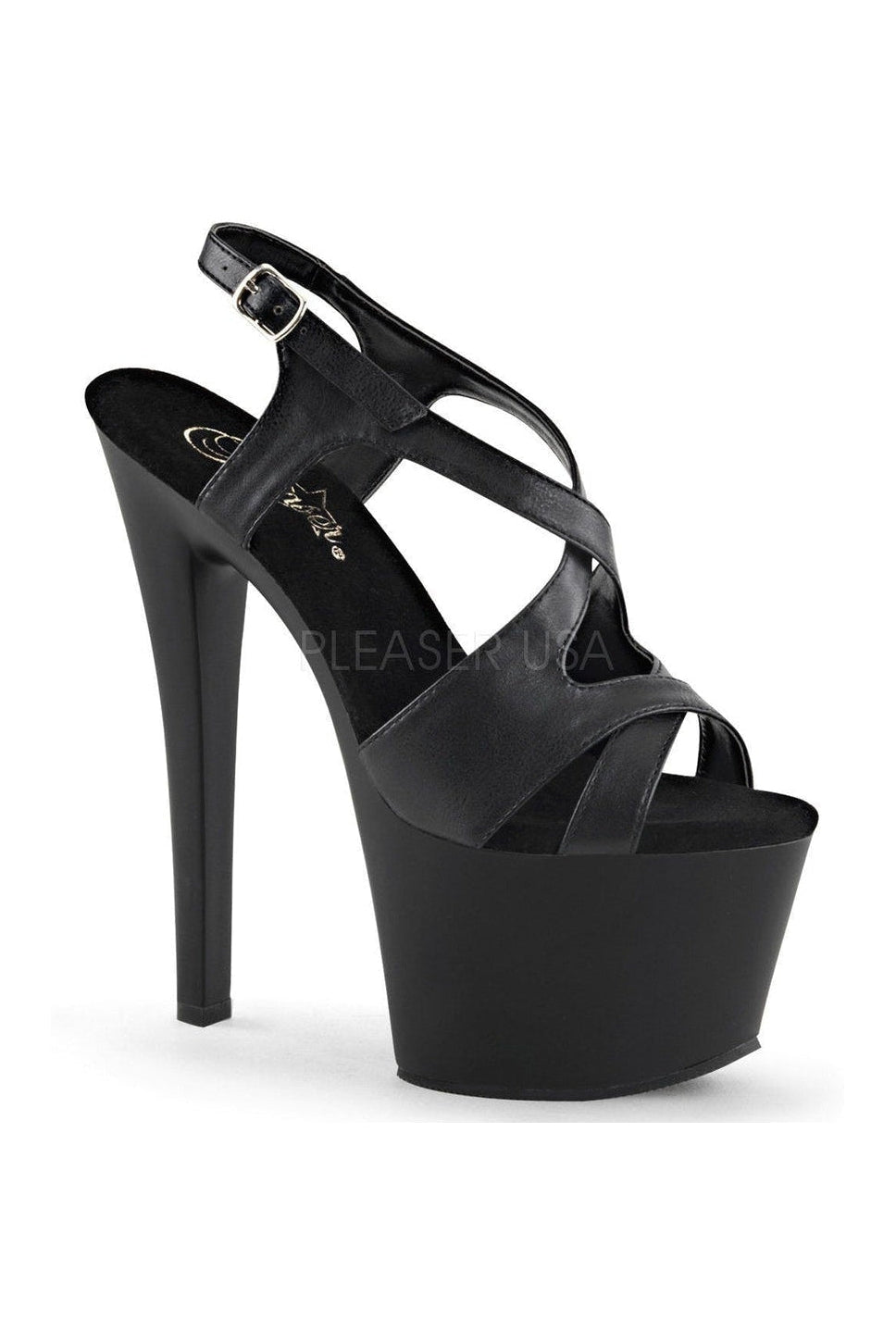 SKY-330 Platform Sandal | Black Faux Leather