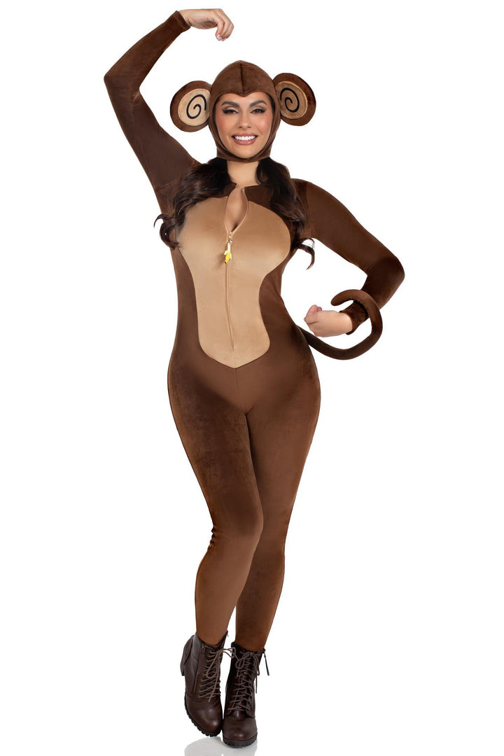 2 Piece Cheeky Monkey Velvet Plush Catsuit Costume Set