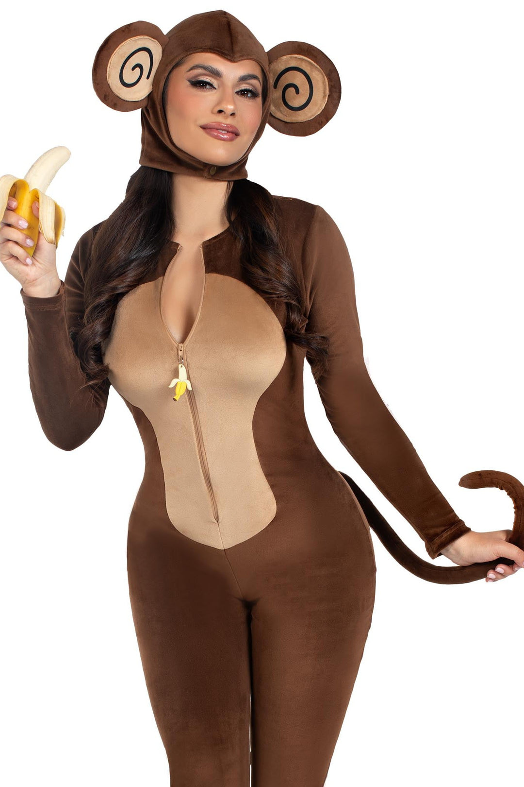 2 Piece Cheeky Monkey Velvet Plush Catsuit Costume Set