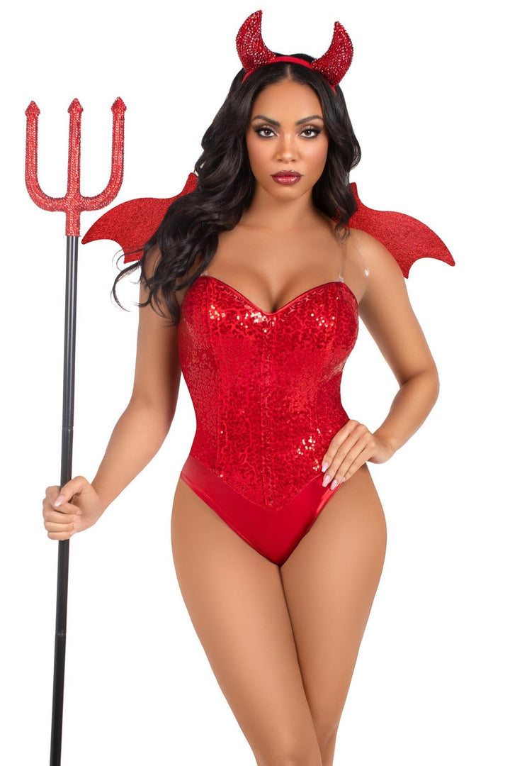 2 Piece Devil Kit, Includes Rhinestone Devil Wings And Horn Headband