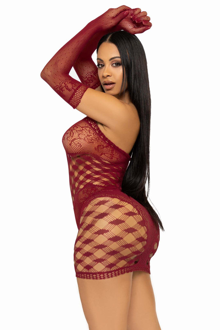 2 Piece Hardcore Net Tube Dress W/Lace Accent & Matching Gloves