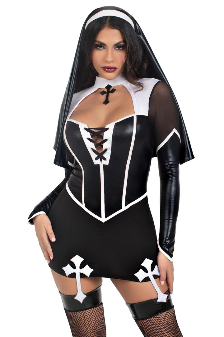 2 Piece Holy Hottie Boned Garter Dress, Nun Habit