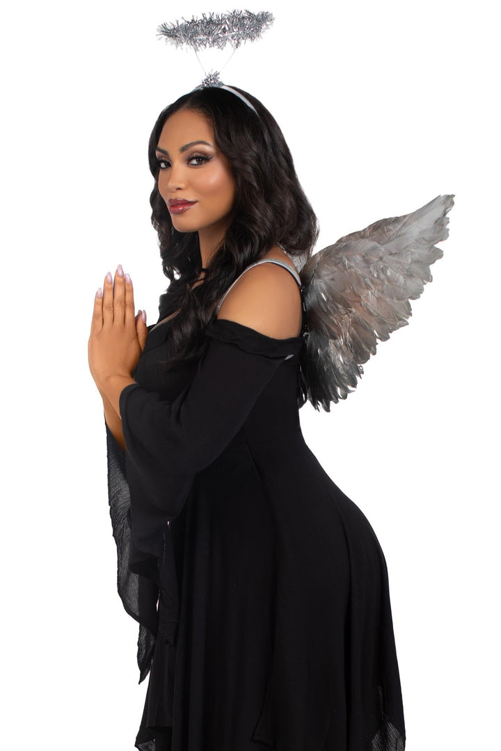 2 Piece Metallic Angel Wings And Tinsel Halo Headband