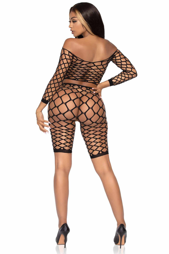 2 Piece Pothole Net Crop Top & Bike Shorts Set