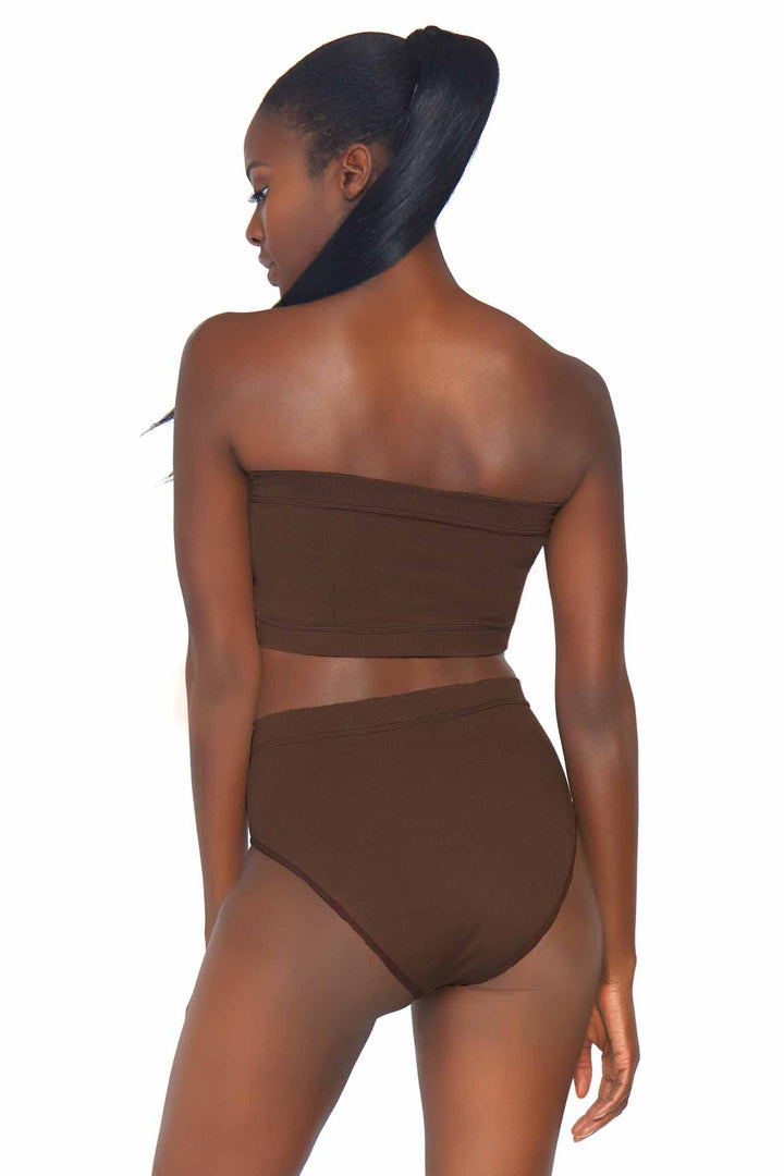 2 Piece Seamless Opaque Microfiber Ribbed Bandeau Top & High Waist Brief