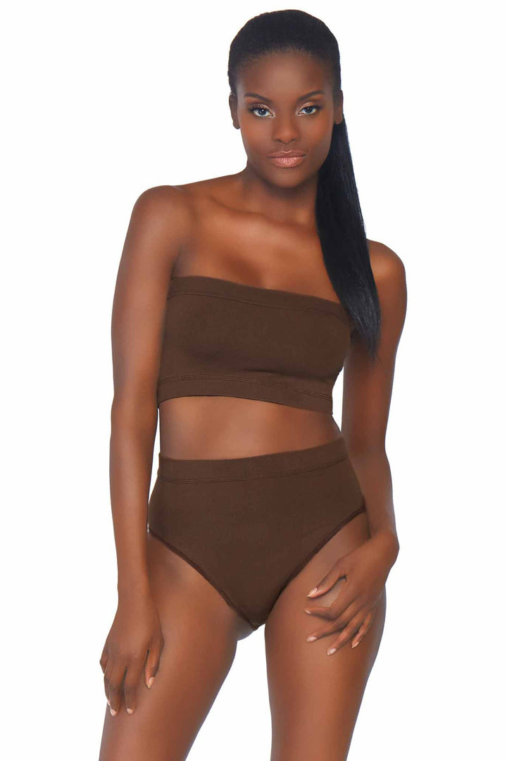 2 Piece Seamless Opaque Microfiber Ribbed Bandeau Top & High Waist Brief