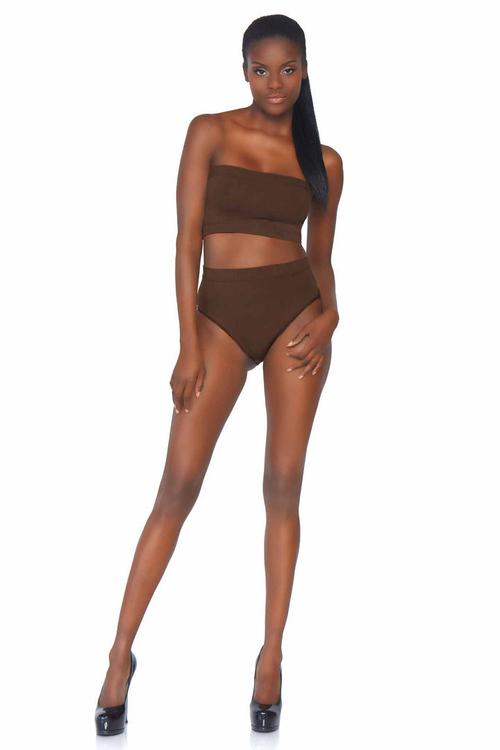 2 Piece Seamless Opaque Microfiber Ribbed Bandeau Top & High Waist Brief