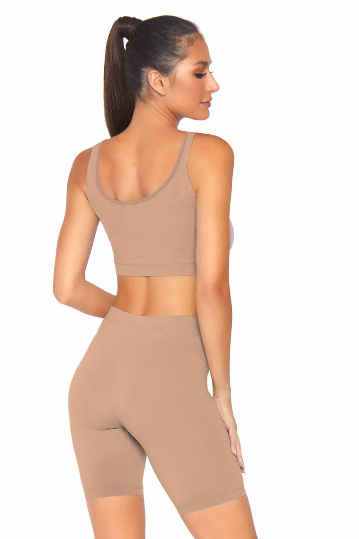 2 Piece Seamless Opaque Spandex Crop Tank And Bike Shorts