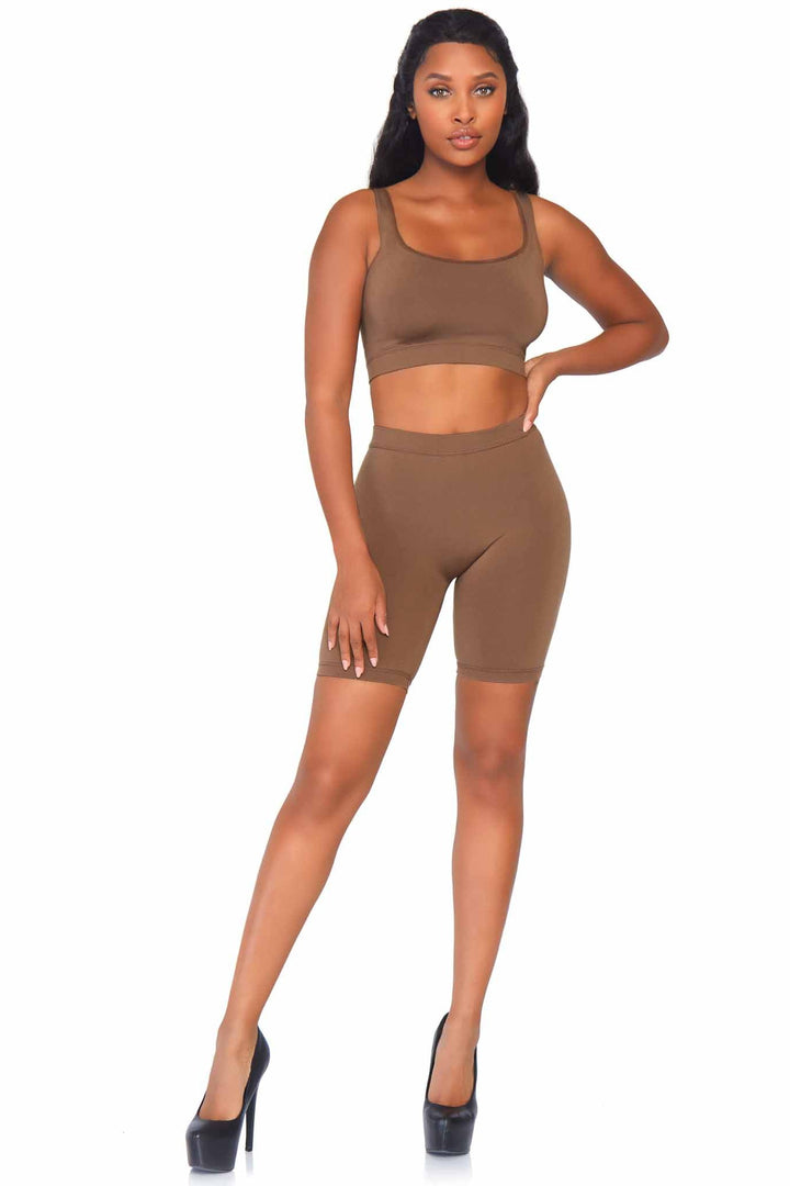 2 Piece Seamless Opaque Spandex Crop Tank And Bike Shorts