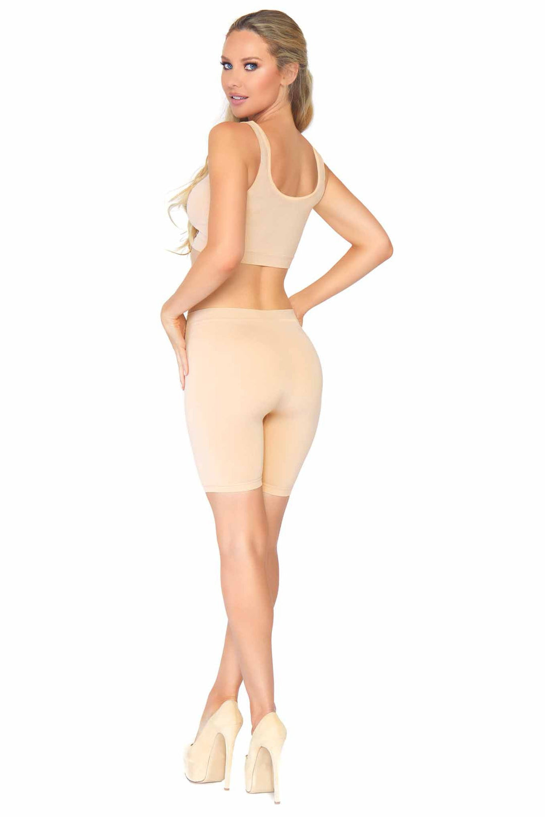 2 Piece Seamless Opaque Spandex Crop Tank And Bike Shorts