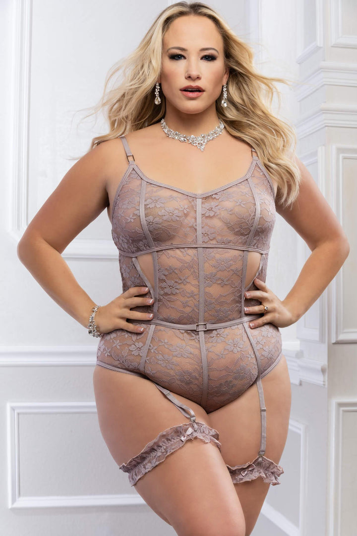 2pc Slip-In Sheer Teddy with Snap Crotch - SEXYSHOES.COM