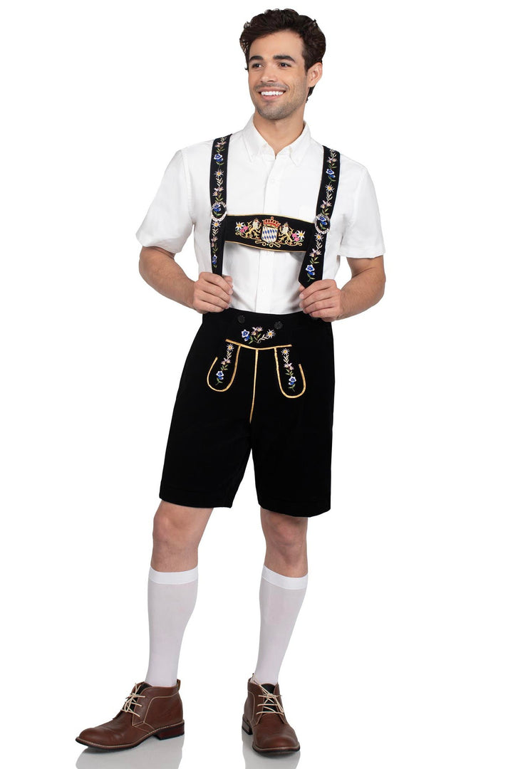 Bavarian Lederhosen Embroidered Stretch Velveteen, Bib Suspenders