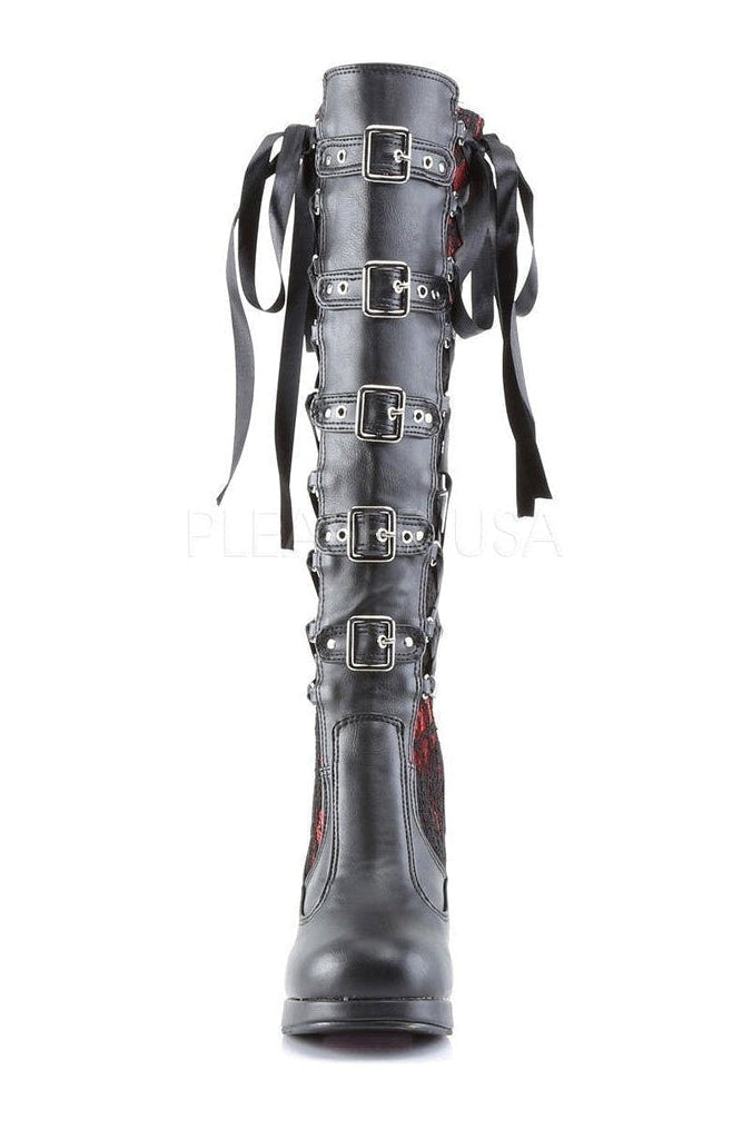 CRYPTO-106 Knee Boot | Black Faux Leather-Demonia-Lolitas-SEXYSHOES.COM