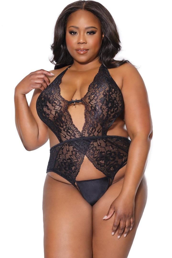 Crotchless Metallic Lace Teddy