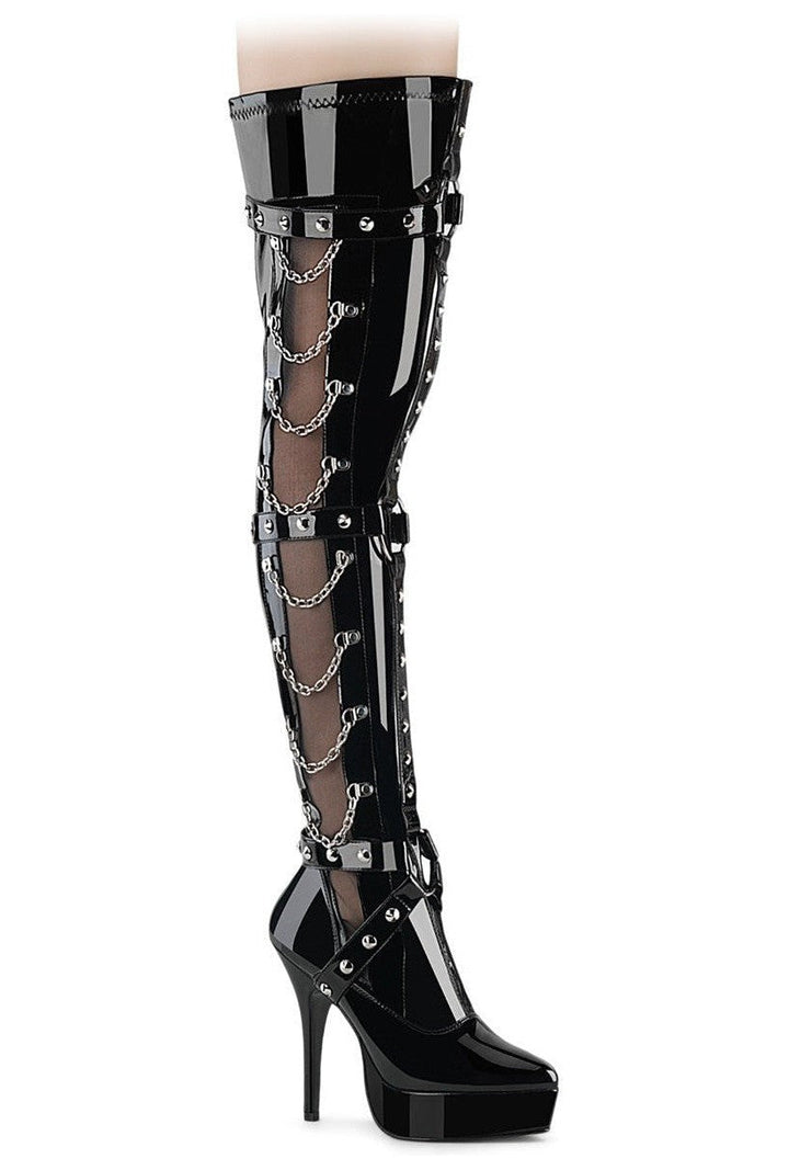 Devious Black Thigh Boots Platform Stripper Shoes | Buy at Sexyshoes.com