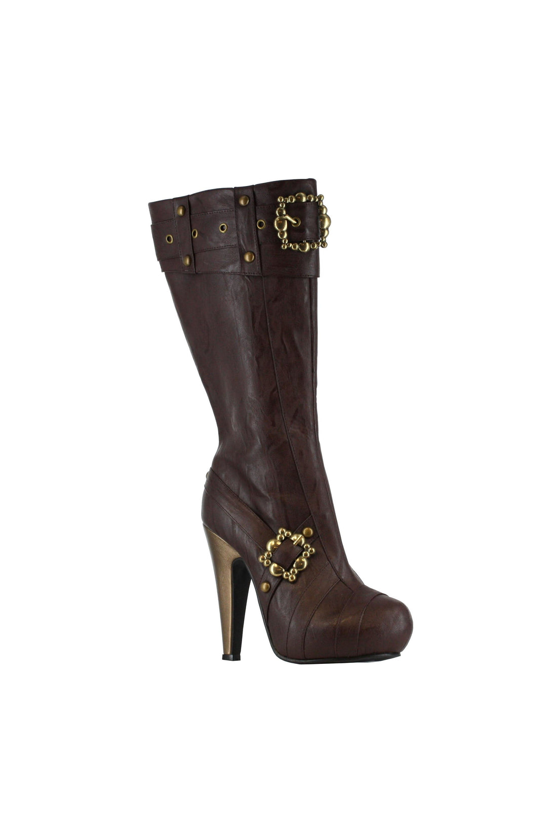 Ellie 426-AUBREY 4" Knee-High Steampunk Boot With Buckles And Studs