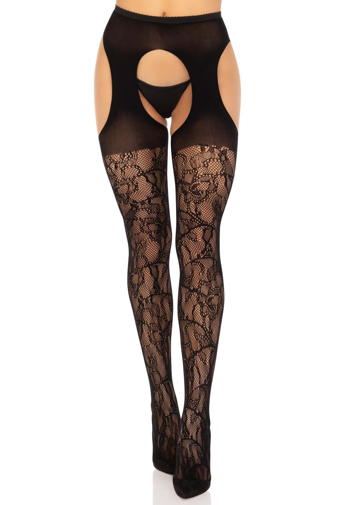 Eyelet Rose Lace Suspender Panty Hose