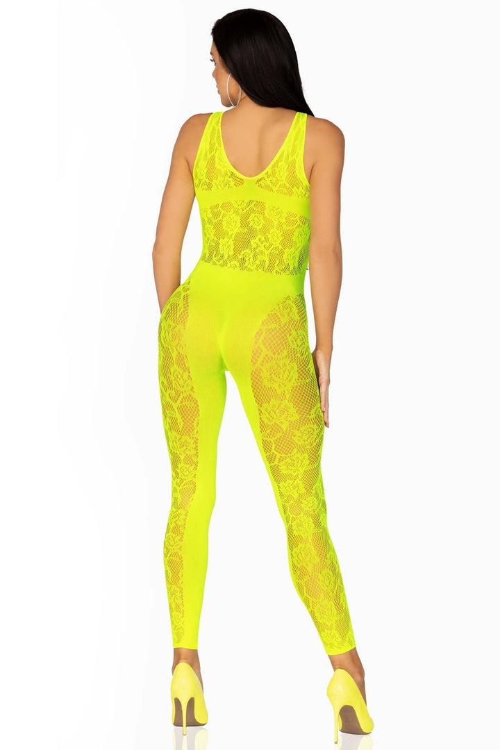 Floral Convertible Footless Bodystocking With Opaque Panel Detail