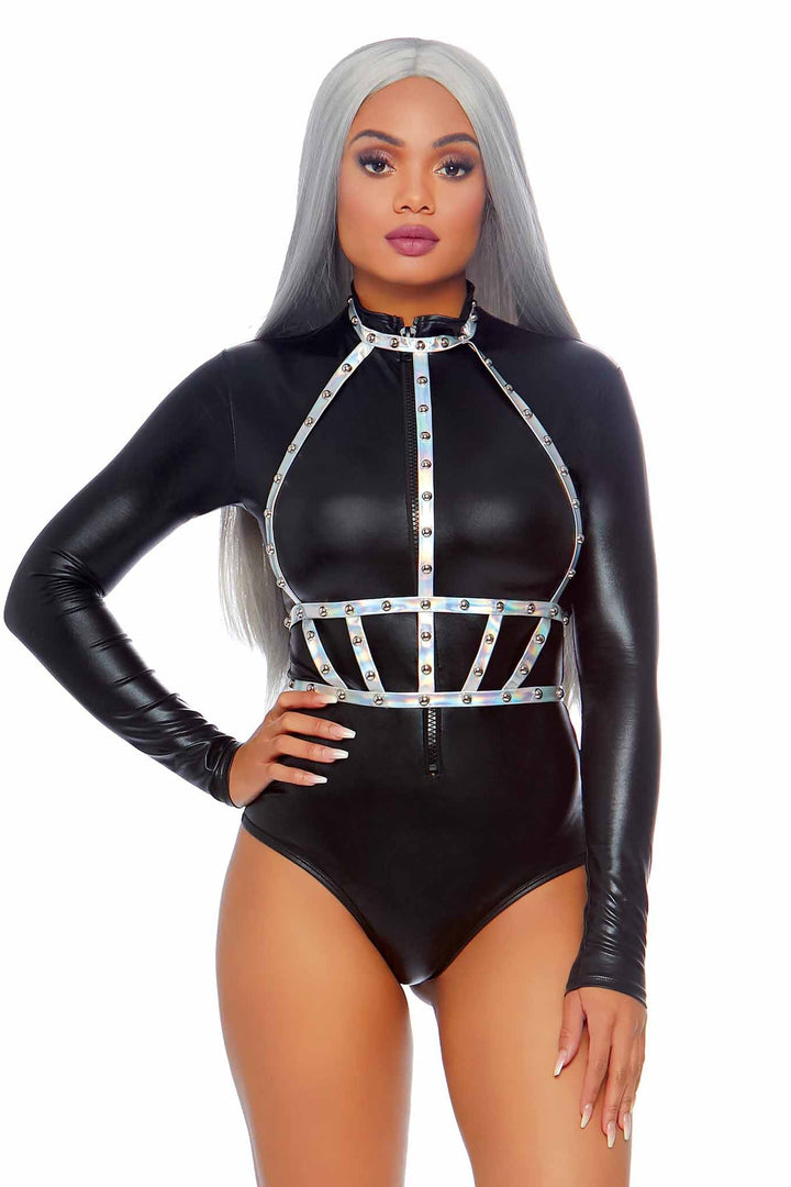 Iridescent Studded Vinyl Body Harness