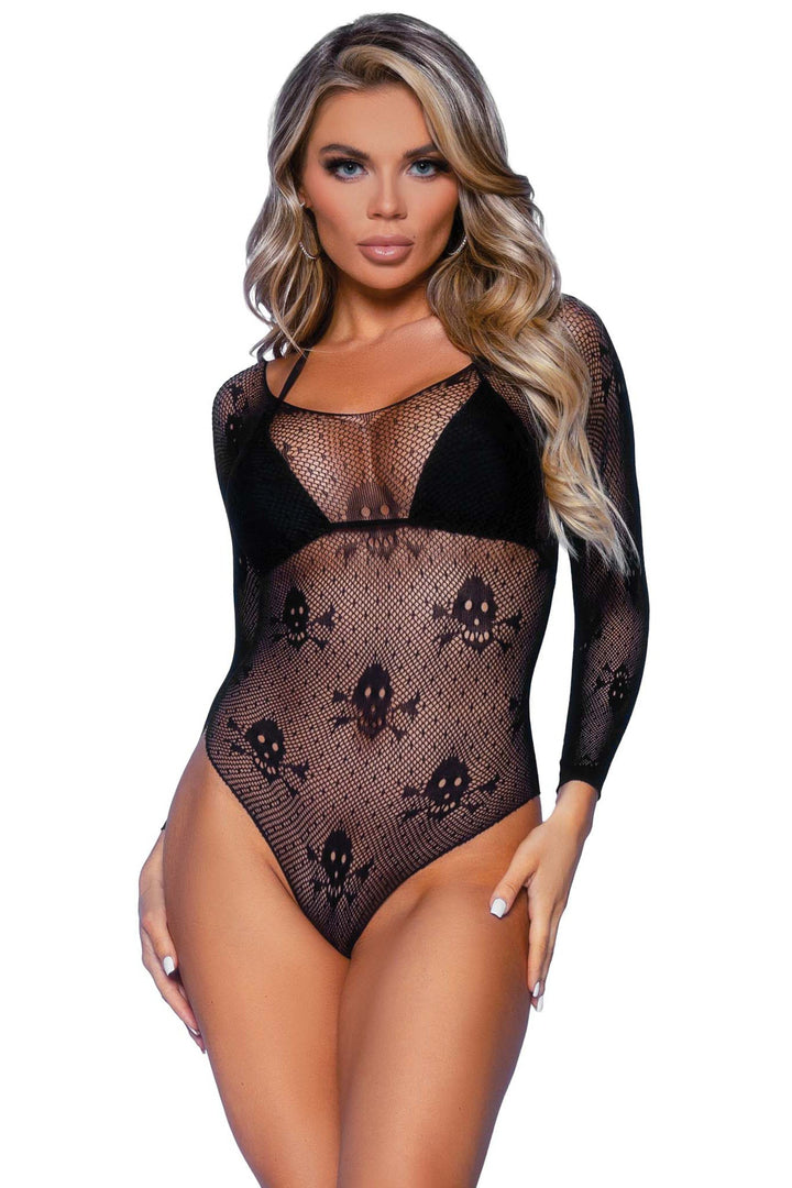 Micro Net Snap Crotch Skull Bodysuit