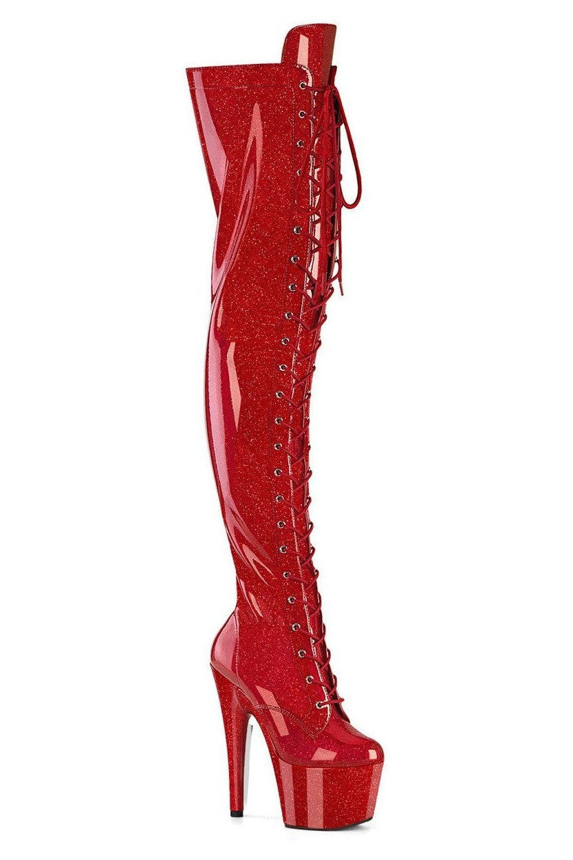 Pleaser Red Thigh Boots Platform Stripper Shoes | Buy at Sexyshoes.com