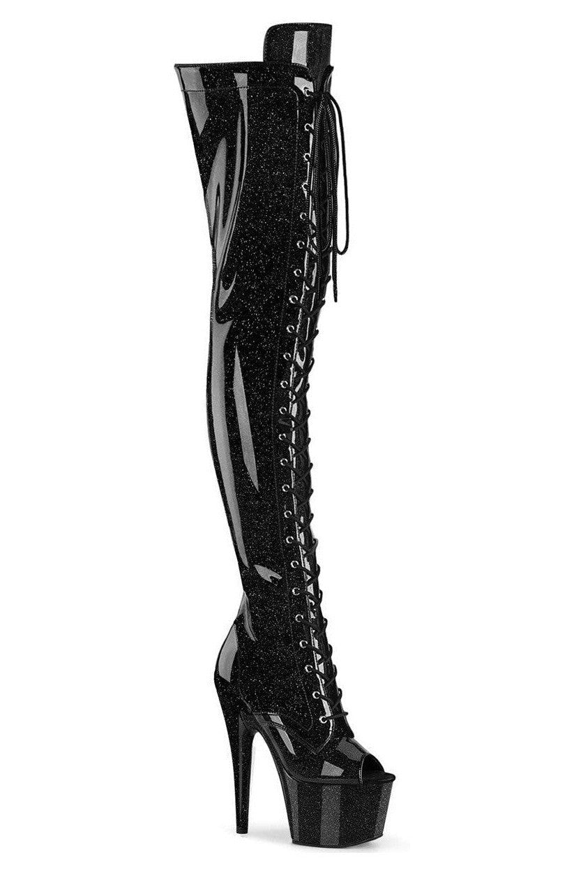 Pleaser Black Thigh Boots Platform Stripper Shoes | Buy at Sexyshoes.com