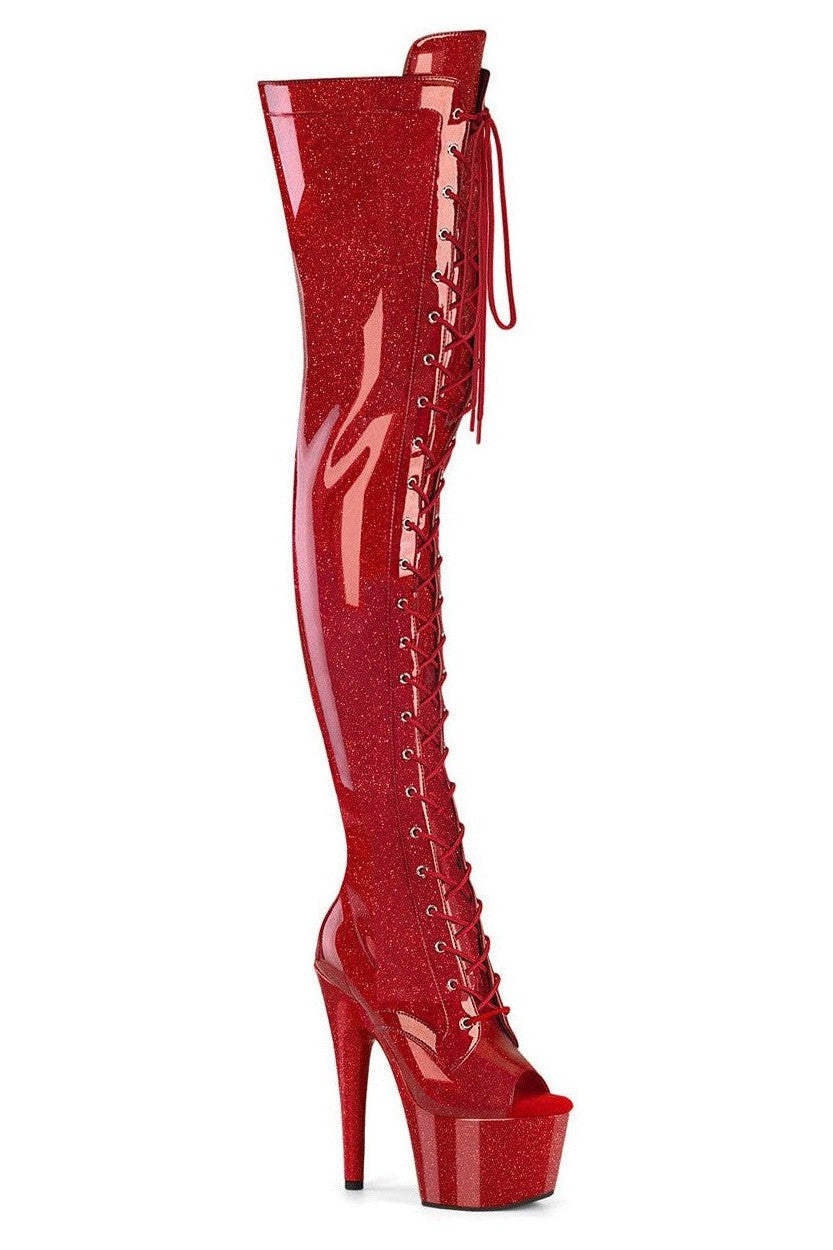 Pleaser Red Thigh Boots Platform Stripper Shoes | Buy at Sexyshoes.com