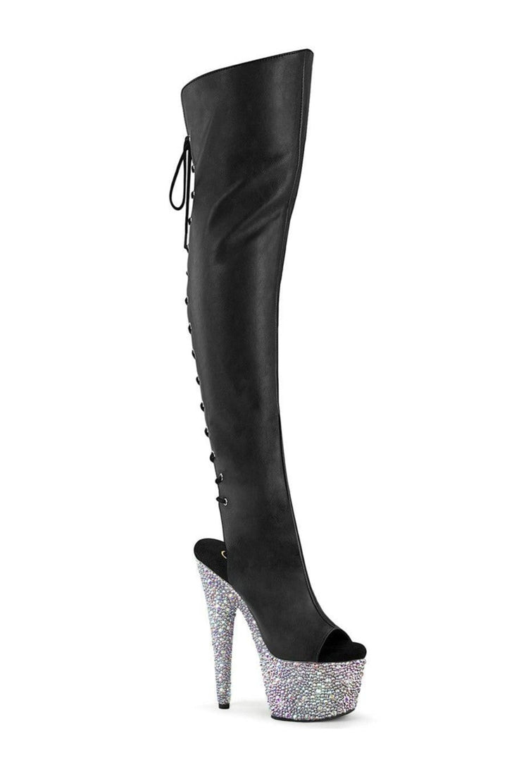 Pleaser Black Thigh Boots Platform Stripper Shoes | Buy at Sexyshoes.com