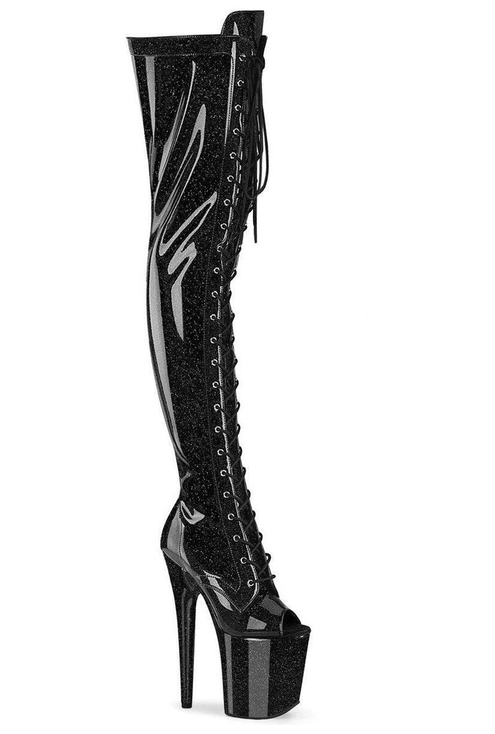 Pleaser Black Thigh Boots Platform Stripper Shoes | Buy at Sexyshoes.com