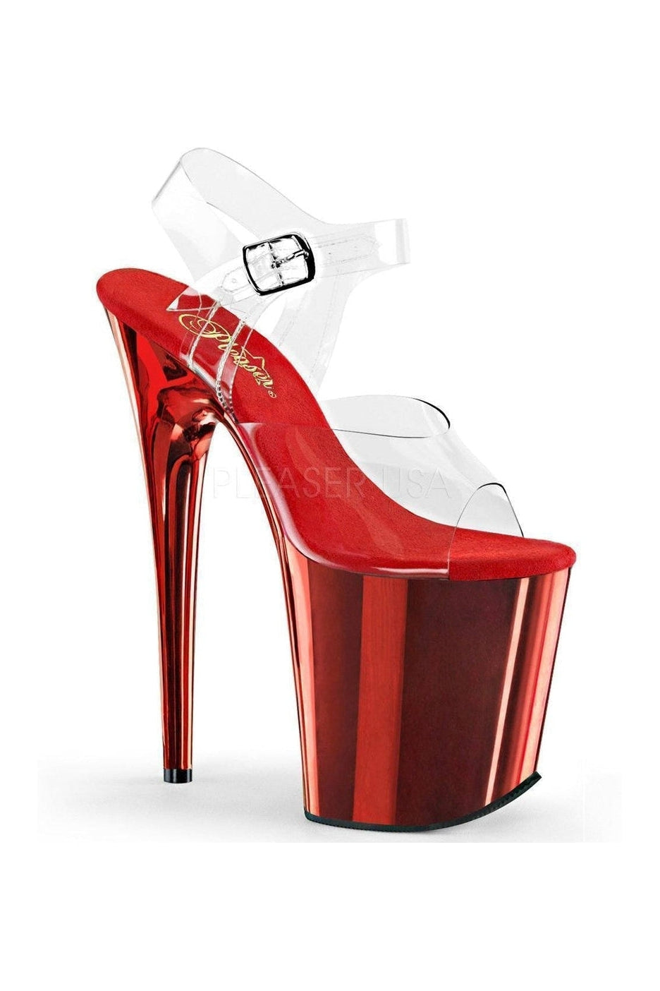 Pleaser Clear-Red Sandals Platform Stripper Shoes | Buy at Sexyshoes.com