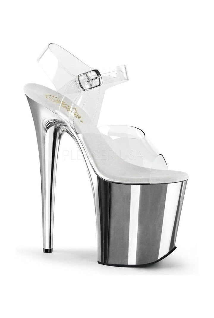 Pleaser Clear-Silver Sandals Platform Stripper Shoes | Buy at Sexyshoes.com