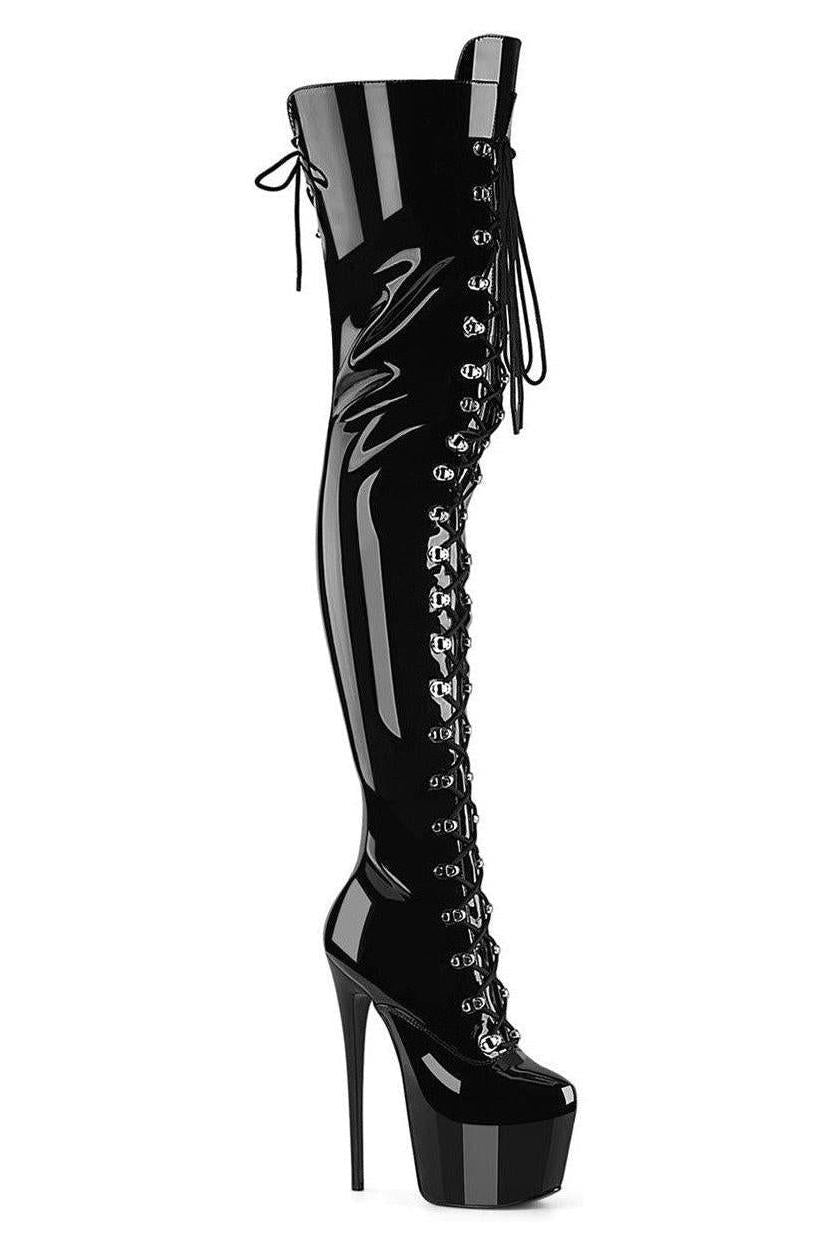 Pleaser Black Thigh Boots Platform Stripper Shoes | Buy at Sexyshoes.com