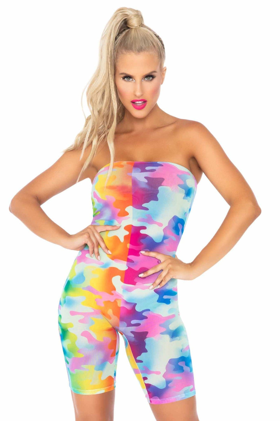 Rainbow Camo Mesh Strapless Romper