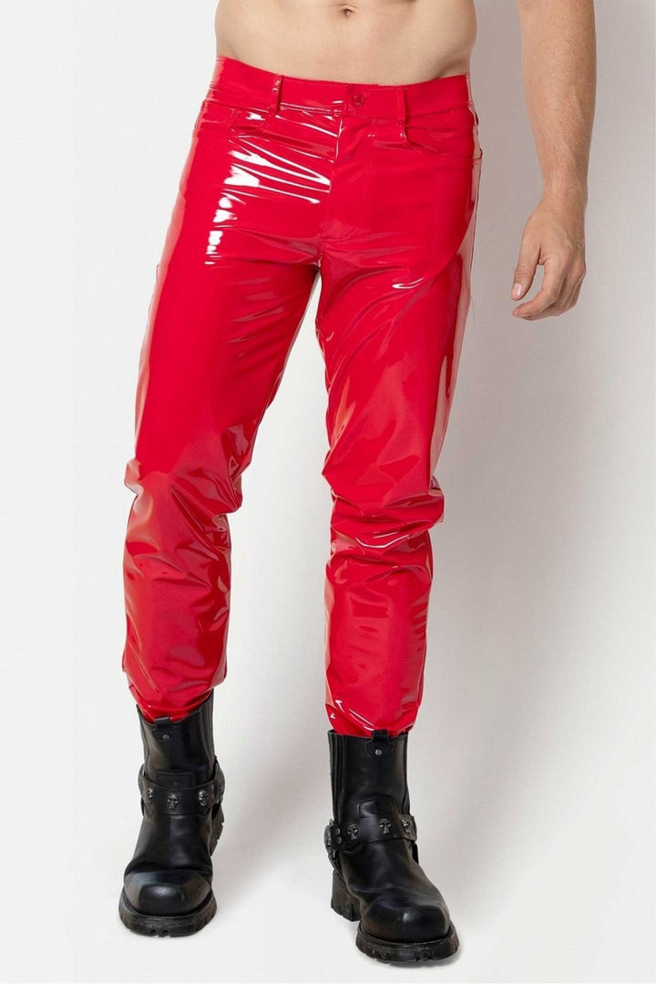 SHAWN Hot Red Vinyl Trousers