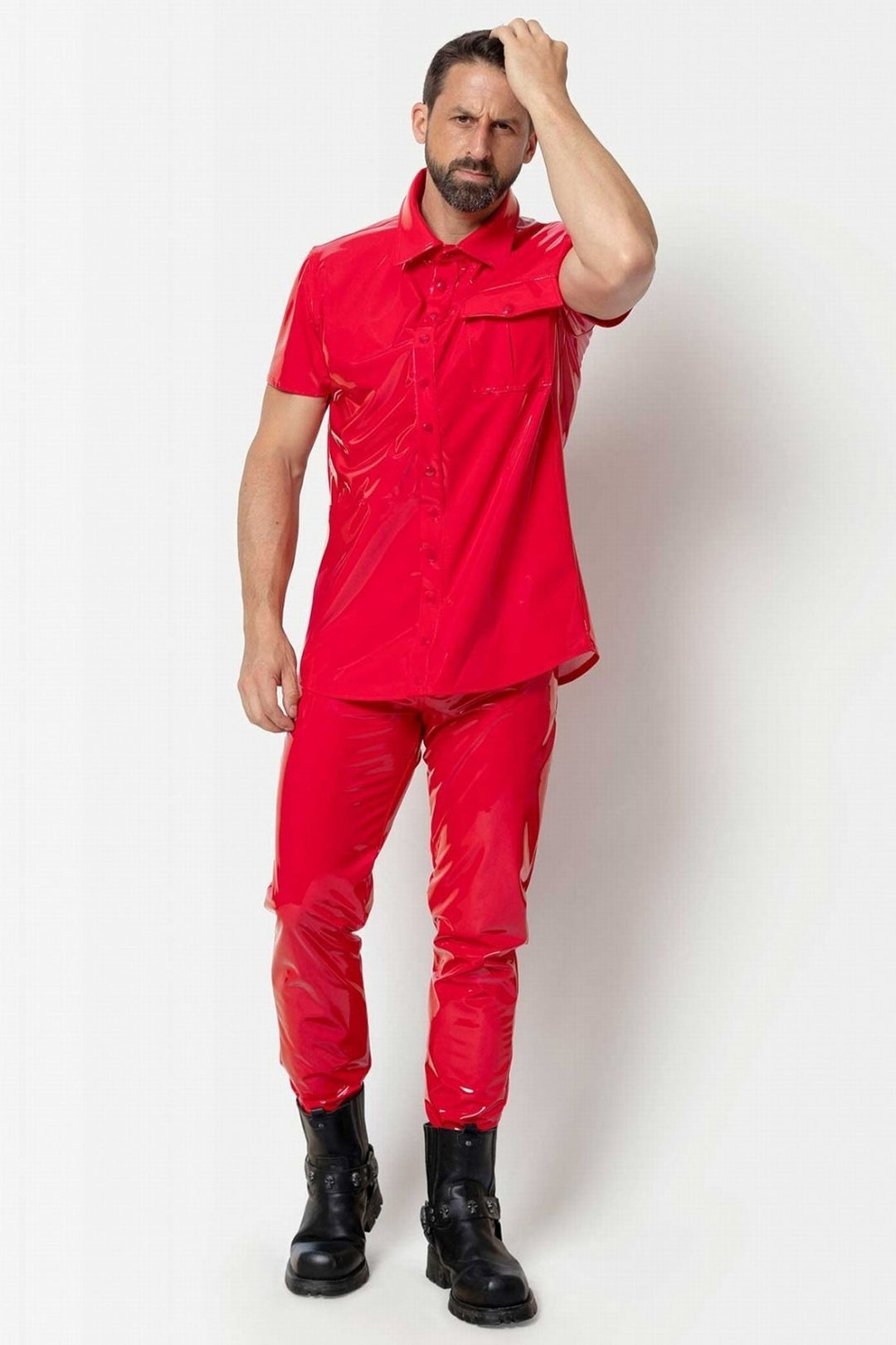 SHAWN Hot Red Vinyl Trousers