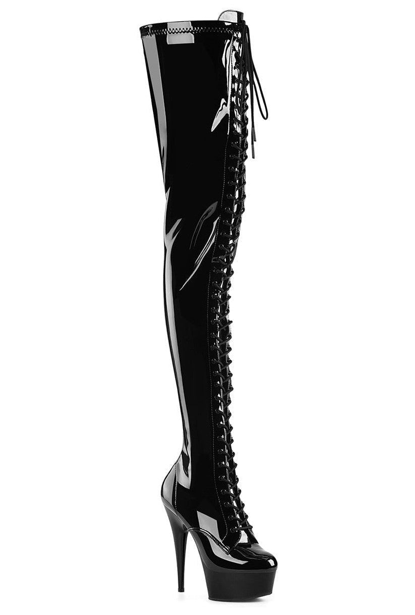 Pleaser Black Thigh Boots Platform Stripper Shoes | Buy at Sexyshoes.com