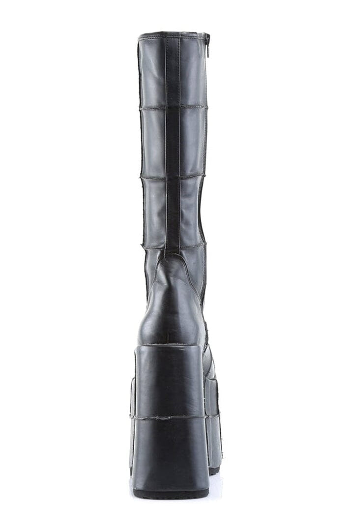 STACK-301 Black Vegan Leather Knee Boot-Knee Boots-Demonia-SEXYSHOES.COM