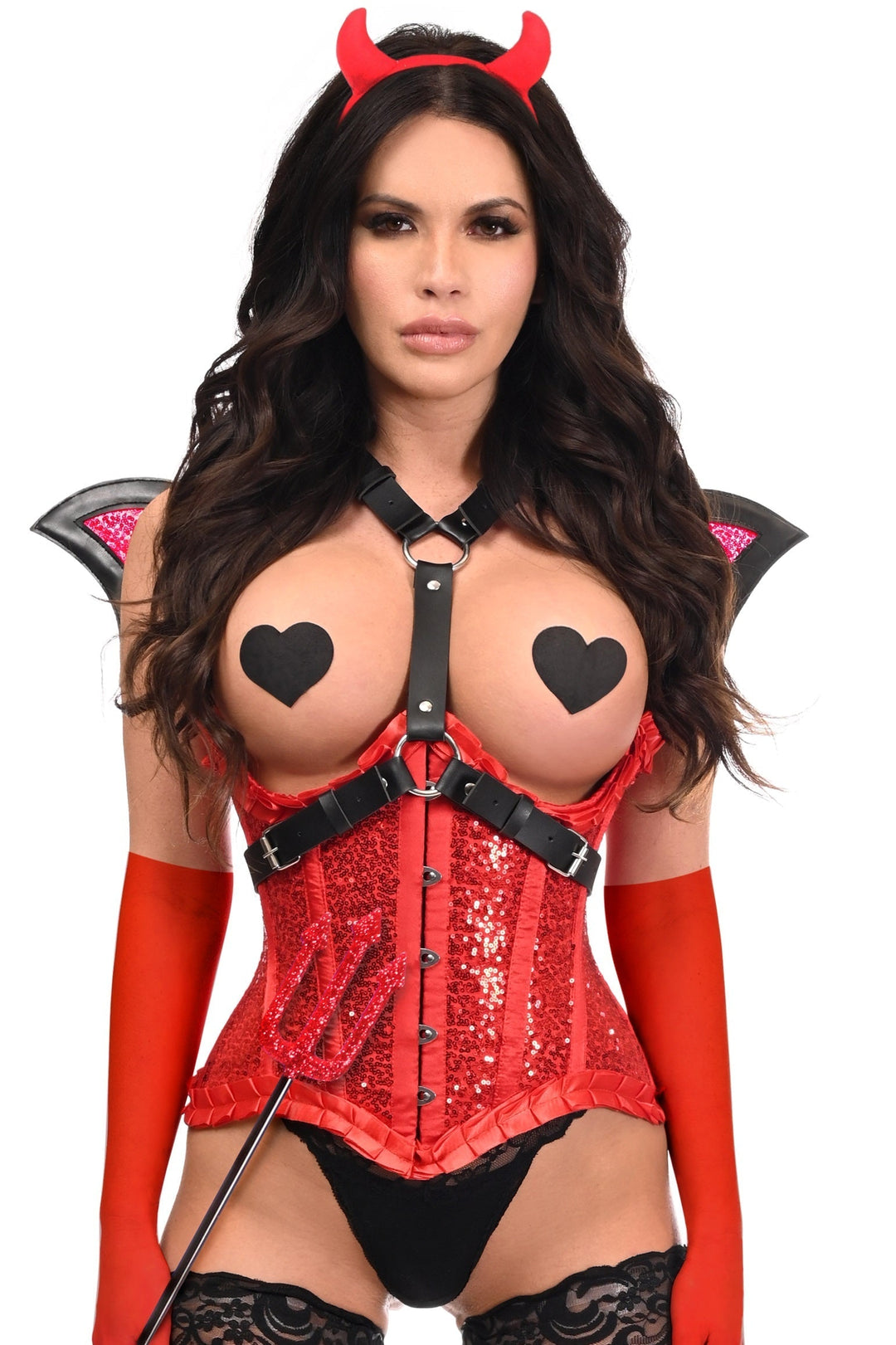 SS-Top Drawer 5 PC Red Sequin Devil Harness Corset Costume