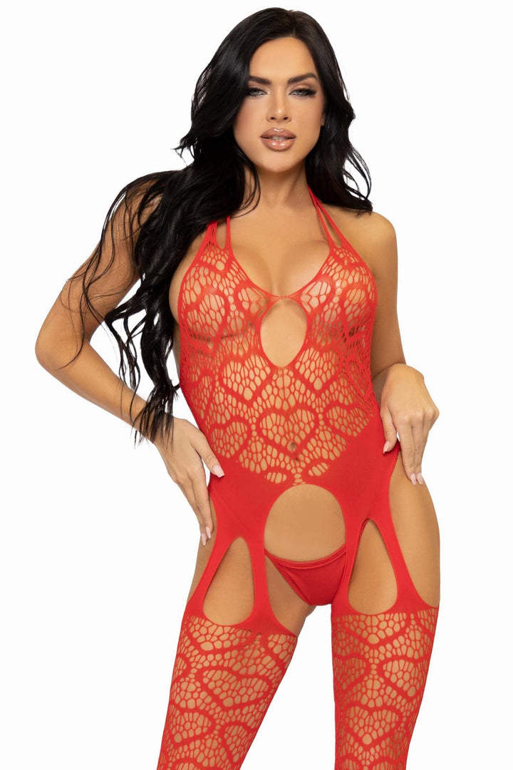 Seamless Heart Net Suspender Bodystocking