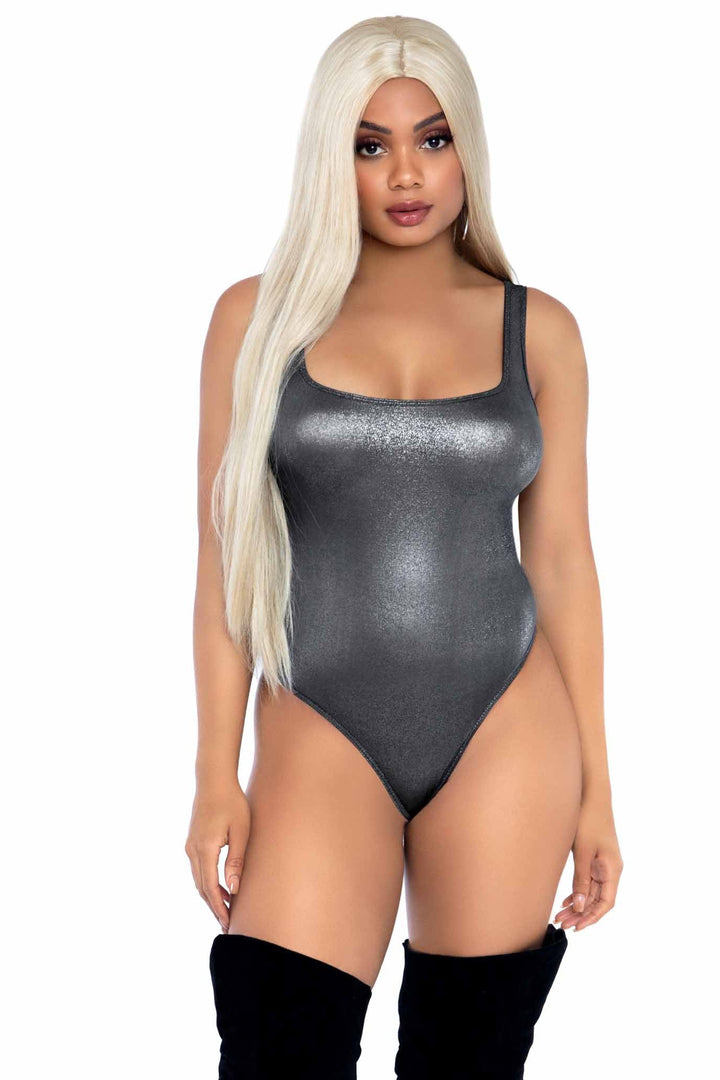 Shimmer Spandex Snap Crotch Thong Bodysuit