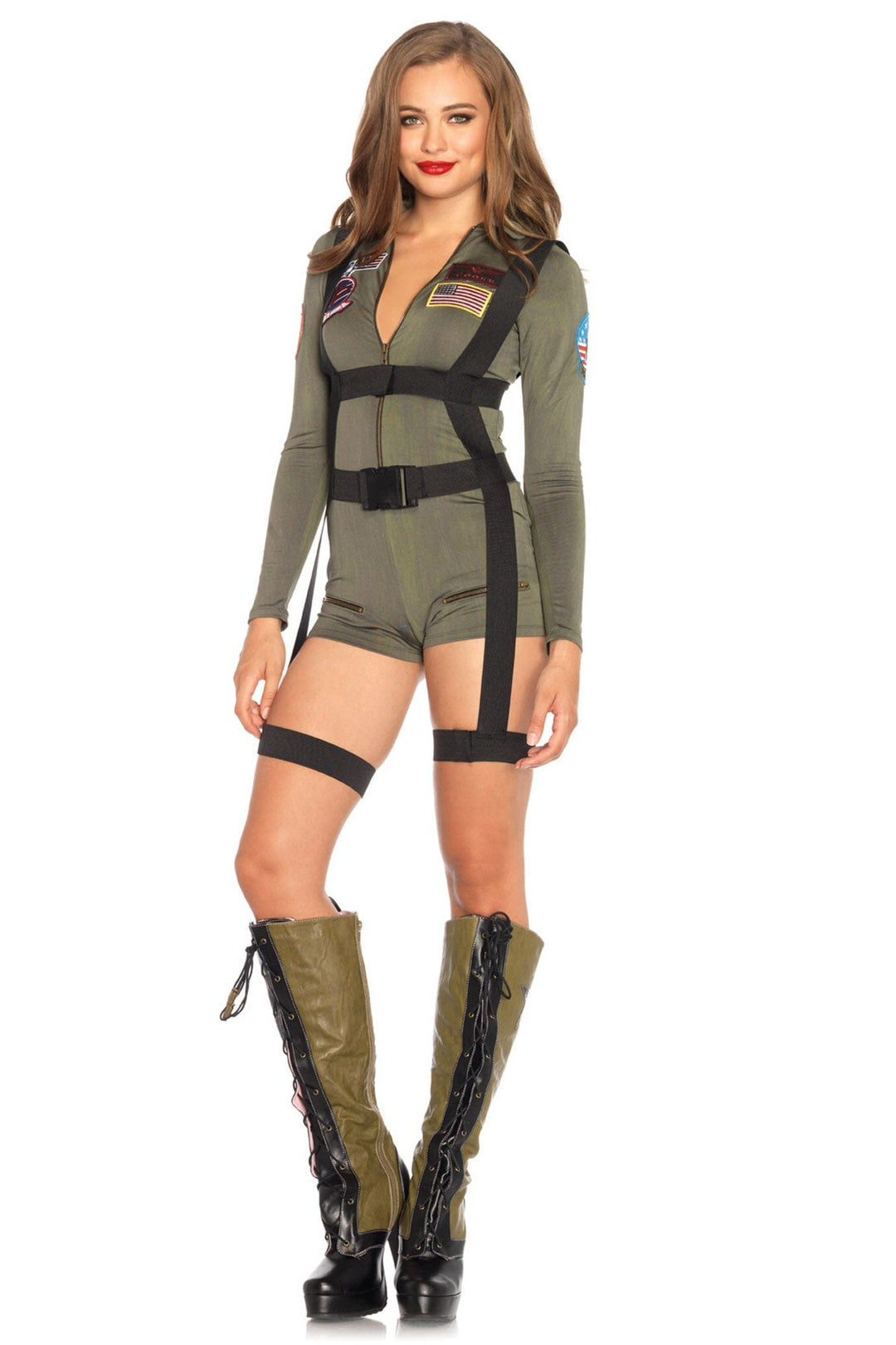 2 Piece Top Gun Romper Spandex Romper W/Body Harness