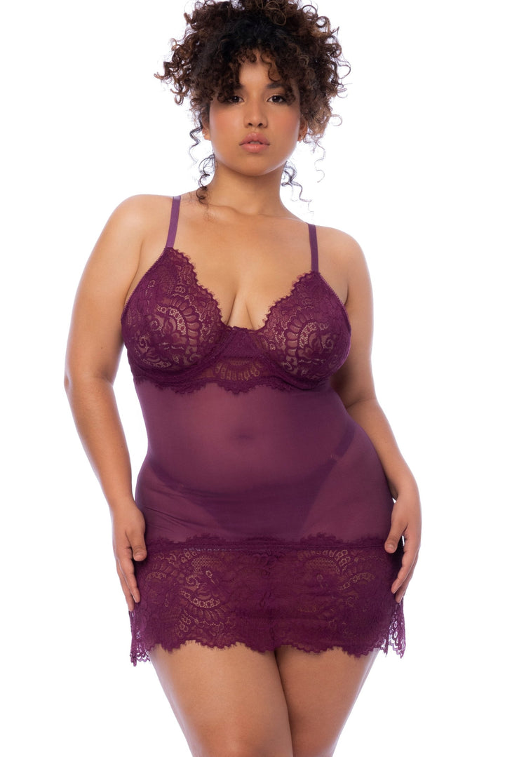 Underwire Babydoll with Matching Thong Plus Size