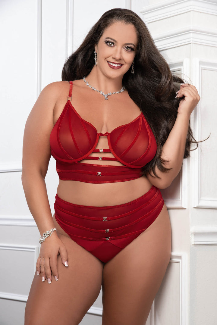 Velour Accent Bra and Panty Plus Size