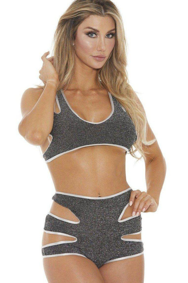 2 Piece Glimmer Set-Dancewear Sets-Bodyshotz-Black-O/S-SEXYSHOES.COM