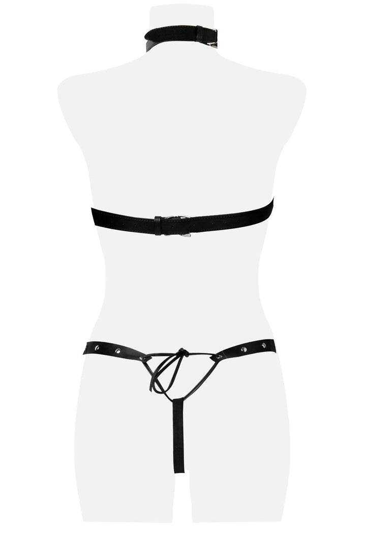 3 Piece Chain Harness W/Choker Bra Set-Body Harness-Grey Velvet-Black-O/S-SEXYSHOES.COM