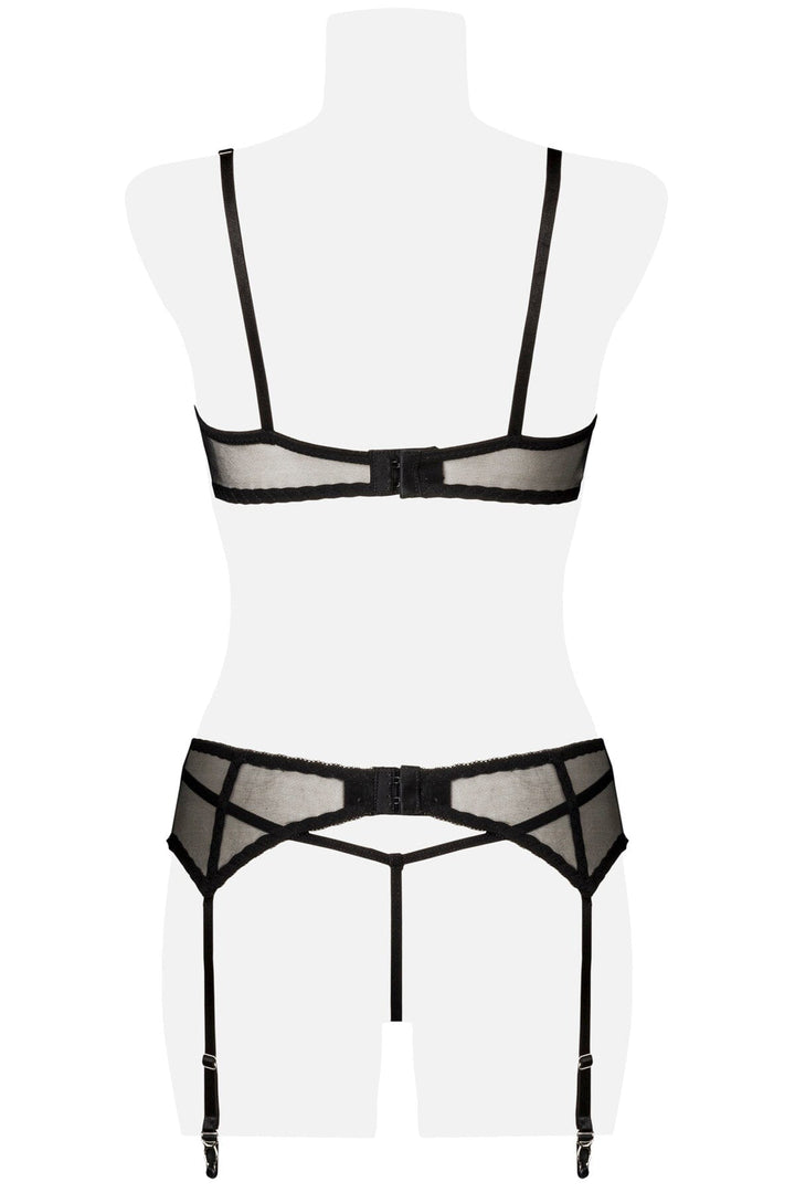 3 Piece Suspender Balconette Bra w/Bows and Garter Set-Fetish Sets-Grey Velvet-SEXYSHOES.COM