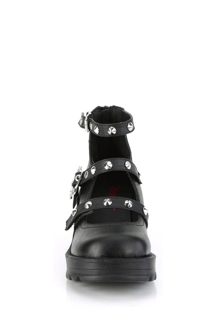 BRATTY-30 Black Vegan Leather Ankle Shoe-Ankle Shoe-Demonia-SEXYSHOES.COM