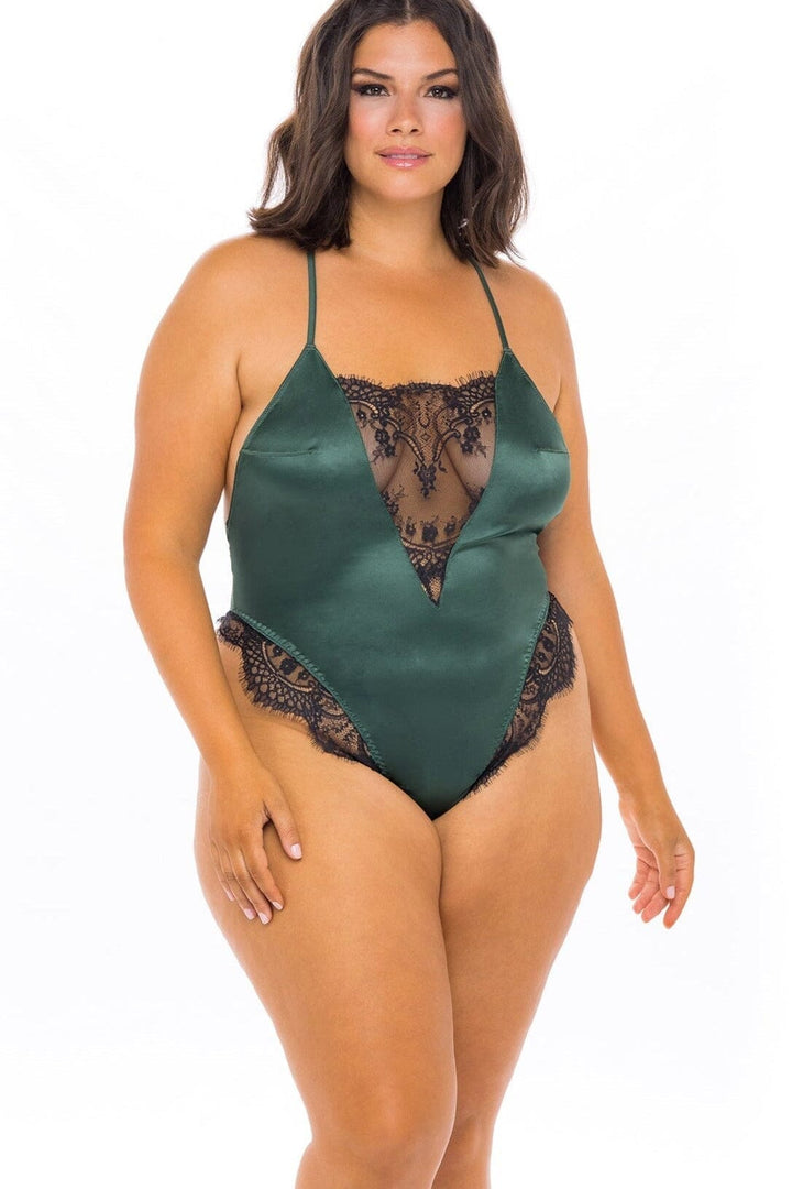 Lace And Satin Teddy-Teddies-Oh La La Cheri-Green-1X/2XL-SEXYSHOES.COM