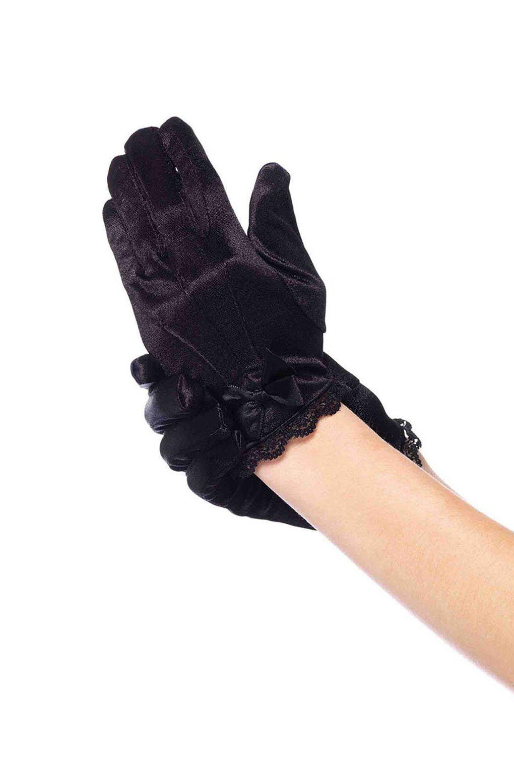 Lace Trimmed Gloves with Bow-Dancewear Rompers-Leg Avenue-Black-M-SEXYSHOES.COM